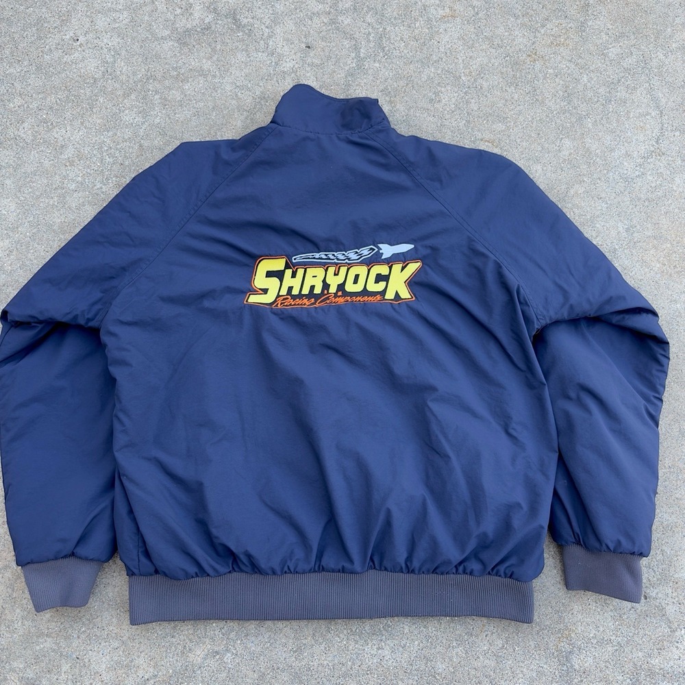 VTG Hartwell Shryock Racing Bomber Jacket Coat Men's L Navy Blue Full Zip Fleece